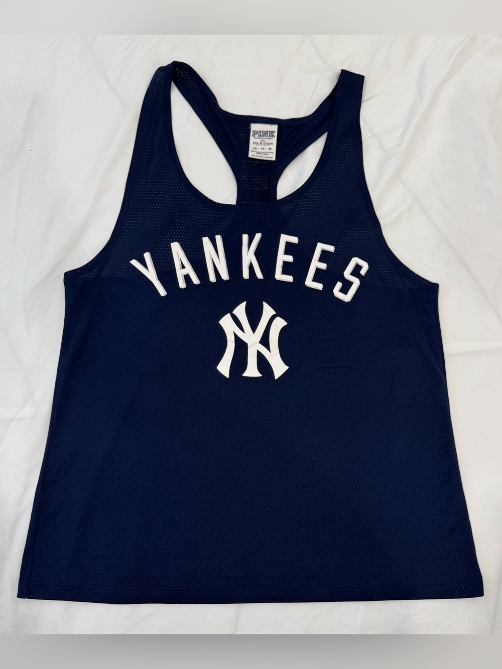 VS PINK x NY Yankees Navy Blue Racerback Tank Top Sporty Blokette Chic XS Y2K